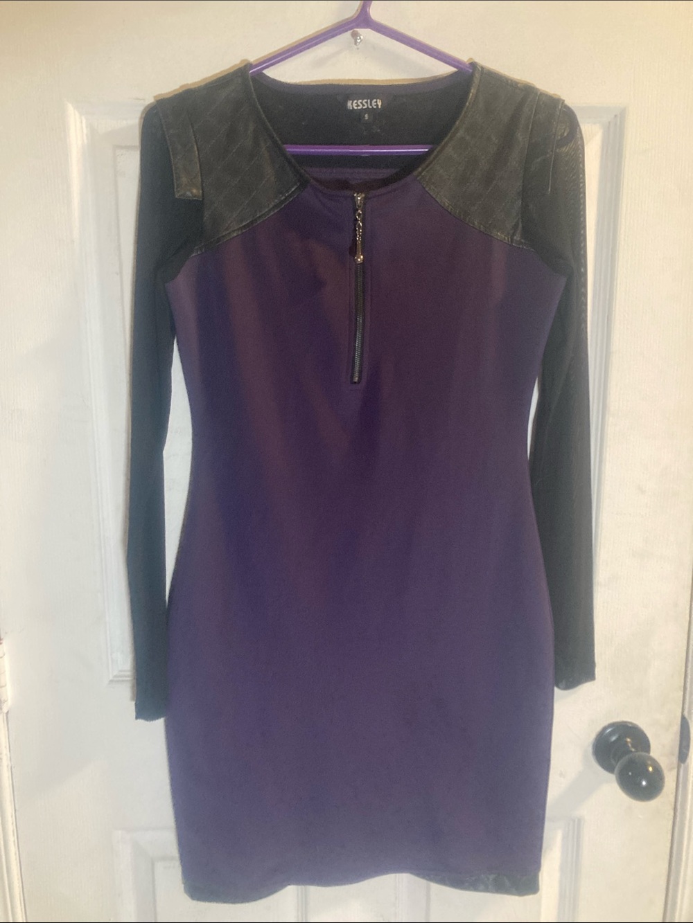 Kessley Purple & Black Long-Sleeve Bodycon Dress